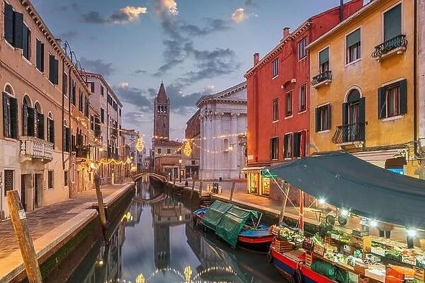 Venice, Italy cityscape over canals at twilight