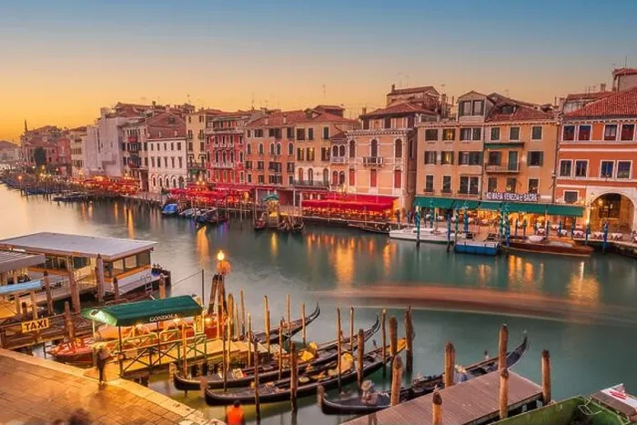 Framed Print : Venice, Italy overlooking boats and gondolas in the Grand Canal at dusk Framed Print : Venice, Italy overlooking boats and gondolas in the Grand Canal at dusk