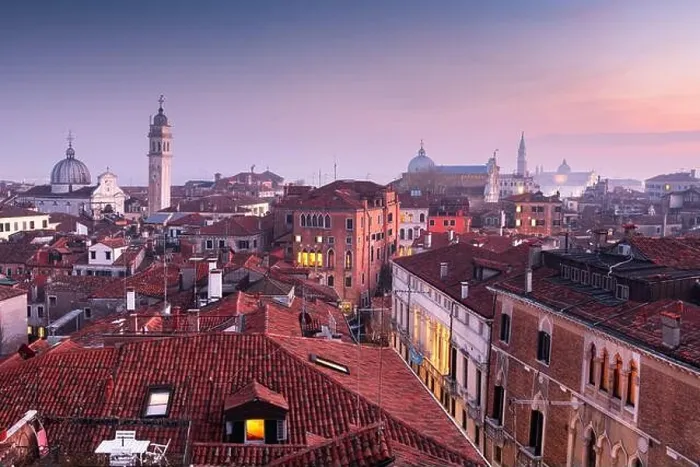 Framed Print : Venice, Italy rooftop skyline and historic landmarks at dusk Framed Print : Venice, Italy rooftop skyline and historic landmarks at dusk