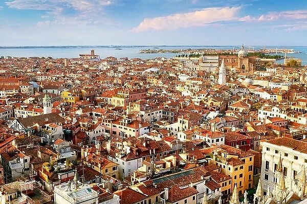 Venice - view from the Campanile Bell Tower of the Canal Fondamenta and Basilica of Sant John and Paul, Venice, Italy, UNESCO