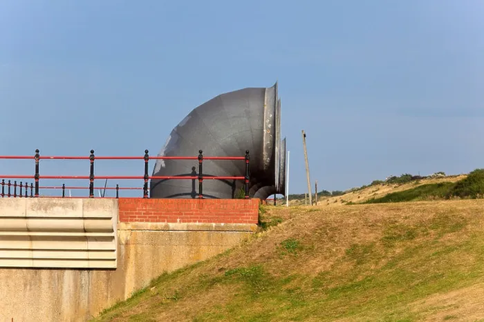 Framed Print : Vents on a water treatment works on Herne Bay Seafront, Kent, Uk Framed Print : Vents on a water treatment works on Herne Bay Seafront, Kent, Uk