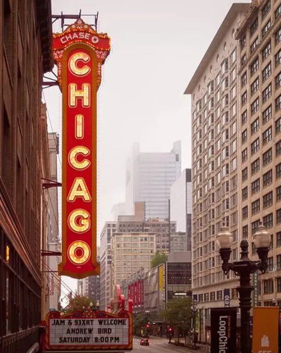 Framed Print : The vertical Chicago sign on the iconic Chicago Theatre on State Street in Chicago, Illinois