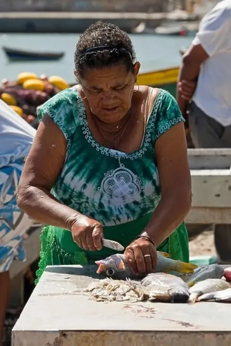 Framed Print : Vertical portrait of a local Cape Verdean woman gutting fresh fish on the quay in Palmeira on Cape Verde Framed Print : Vertical portrait of a local Cape Verdean woman gutting fresh fish on the quay in Palmeira on Cape Verde