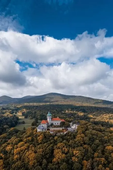 Framed Print : Vertical view of Smolenice Castle in the Little Carpathians in early autumn with fall foliage colors Framed Print : Vertical view of Smolenice Castle in the Little Carpathians in early autumn with fall foliage colors