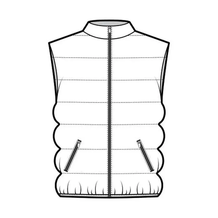 Framed Print : Down vest puffer waistcoat technical fashion illustration with stand collar Framed Print : Down vest puffer waistcoat technical fashion illustration with stand collar