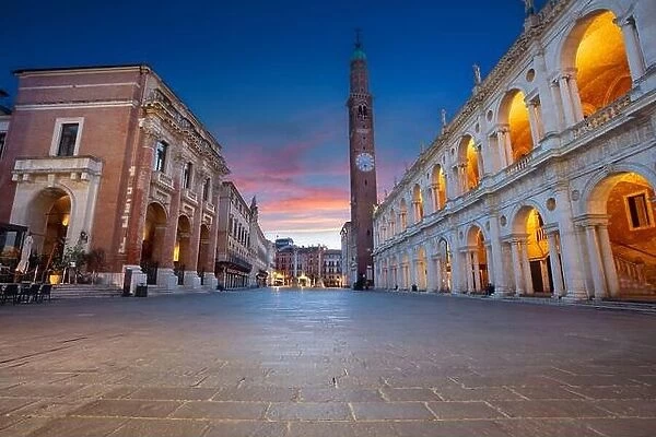 Vicenza, Italy. Cityscape image of historical centre of Vicenza, Italy with old square ( Piazza dei Signori) at sunrise