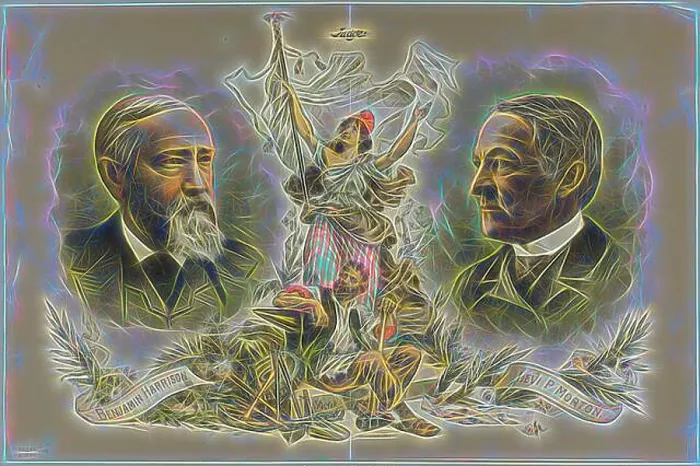 Framed Print : Victory Portraits of Benjamin Harrison and Levi P Framed Print : Victory Portraits of Benjamin Harrison and Levi P