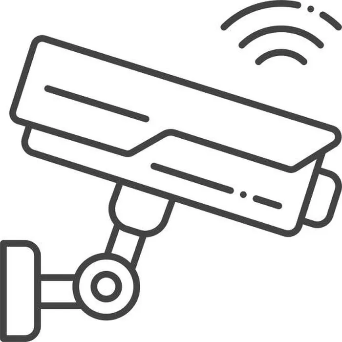 Framed Print : Video surveillance camera black line icon