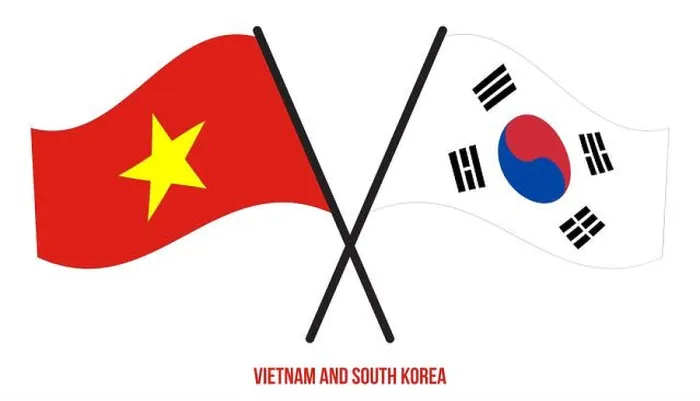 Framed Print : Vietnam and South Korea Flags Crossed And Waving Flat Style. Official Proportion. Correct Colors Framed Print : Vietnam and South Korea Flags Crossed And Waving Flat Style. Official Proportion. Correct Colors