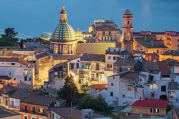Vietri Sul Mare, Italy town skyline on the Amalfi coast at dusk