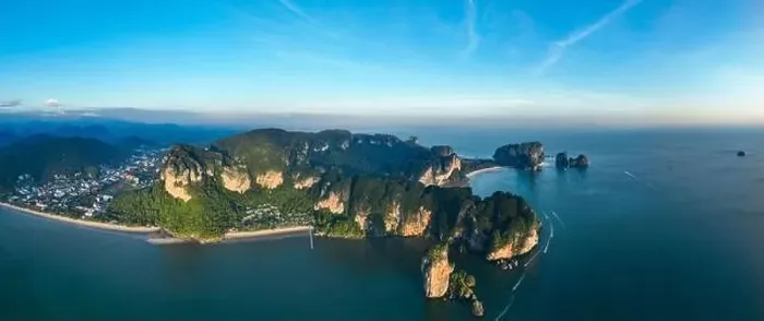 Framed Print : View from above, aerial shot, panoramic view of the Ao Nang coast at sunset with the Ao Nang Tower Framed Print : View from above, aerial shot, panoramic view of the Ao Nang coast at sunset with the Ao Nang Tower