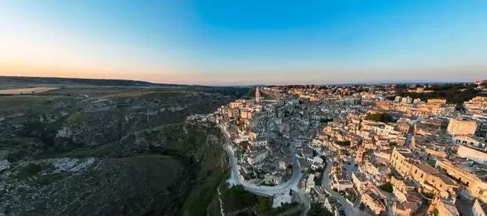 Framed Print : View from above, stunning aerial view of the Matera's skyline during a beautiful sunrise Framed Print : View from above, stunning aerial view of the Matera's skyline during a beautiful sunrise