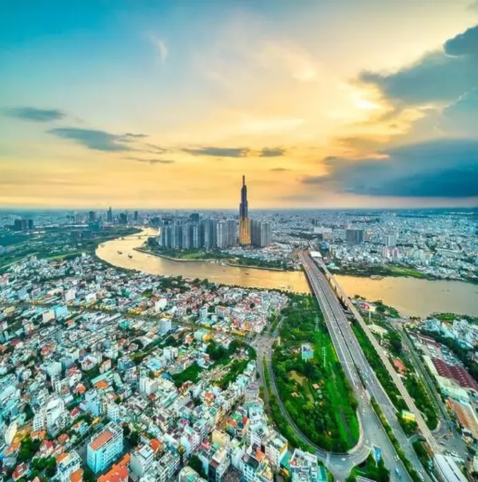 Framed Print : Top view aerial of center Ho Chi Minh city