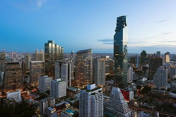 Top view of Bangkok modern building in Business district at Bangkok city with skyline at twilight, Thailand