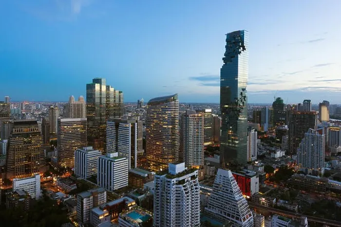 Framed Print : Top view of Bangkok modern building in Business district at Bangkok city with skyline at twilight, Thailand Framed Print : Top view of Bangkok modern building in Business district at Bangkok city with skyline at twilight, Thailand