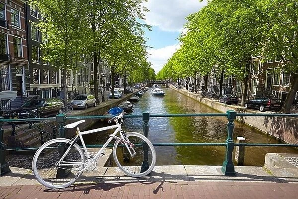 View at bicycle and canal - Amsterdam, Holland Netherlands