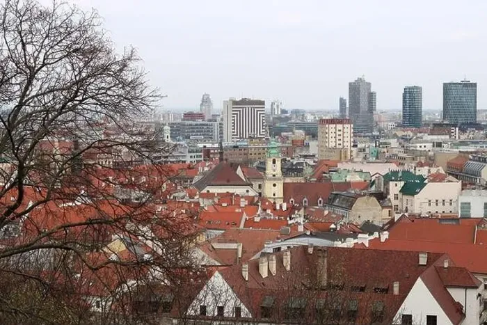 Framed Print : View of Bratislava from the Old Town. Red roofed houses from above. Spring in Europe Framed Print : View of Bratislava from the Old Town. Red roofed houses from above. Spring in Europe