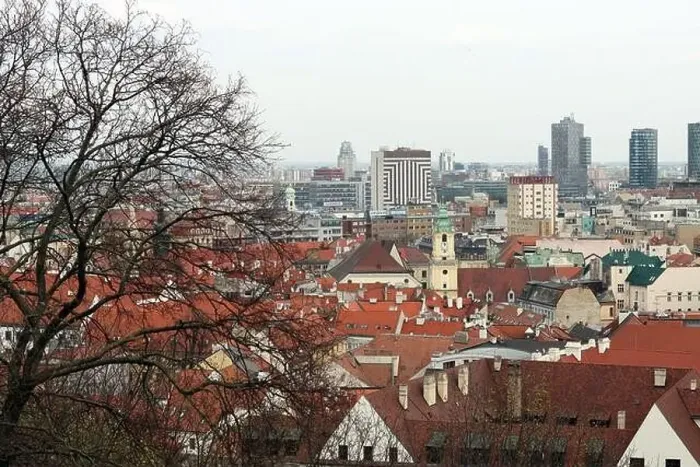 Framed Print : View of Bratislava from the Old Town. Red roofed houses from above. Spring in Europe Framed Print : View of Bratislava from the Old Town. Red roofed houses from above. Spring in Europe