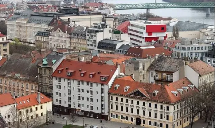 Framed Print : View of Bratislava from the Old Town. Red roofed houses from above. Spring in Europe Framed Print : View of Bratislava from the Old Town. Red roofed houses from above. Spring in Europe