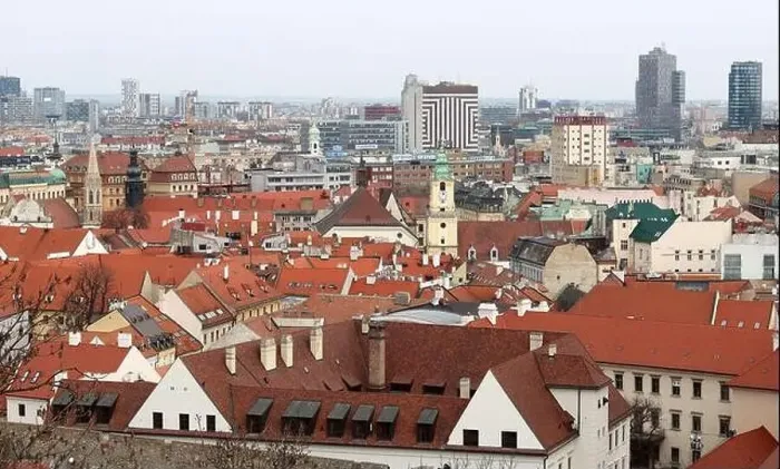 Framed Print : View of Bratislava from the Old Town. Red roofed houses from above. Spring in Europe Framed Print : View of Bratislava from the Old Town. Red roofed houses from above. Spring in Europe