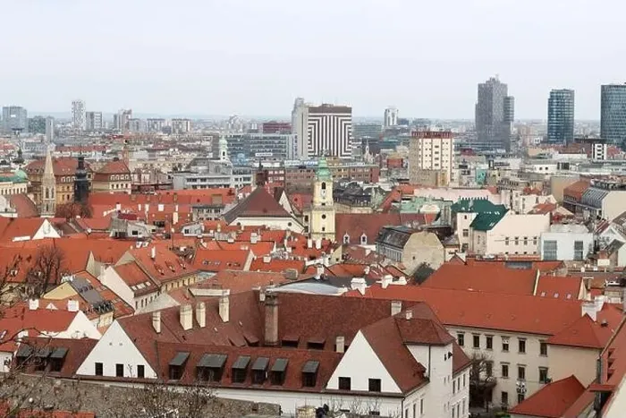 Framed Print : View of Bratislava from the Old Town. Red roofed houses from above. Spring in Europe Framed Print : View of Bratislava from the Old Town. Red roofed houses from above. Spring in Europe