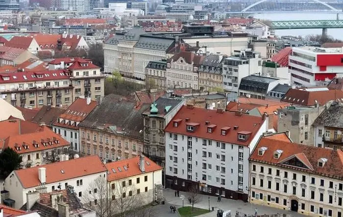 Framed Print : View of Bratislava from the Old Town. Red roofed houses from above. Spring in Europe Framed Print : View of Bratislava from the Old Town. Red roofed houses from above. Spring in Europe