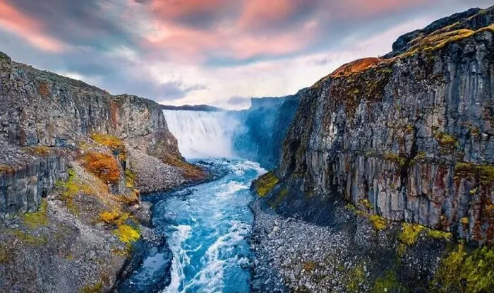 Framed Print : View from down of canyon of most powerful waterfall in Europe - Dettifoss Framed Print : View from down of canyon of most powerful waterfall in Europe - Dettifoss