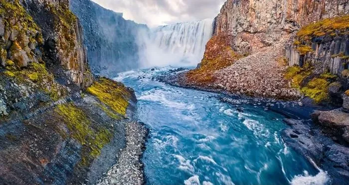 Framed Print : View from down of canyon of most powerful waterfall in Europe - Dettifoss Framed Print : View from down of canyon of most powerful waterfall in Europe - Dettifoss