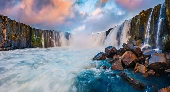Framed Print : View from the down of canyon of Selfoss Waterfall Framed Print : View from the down of canyon of Selfoss Waterfall