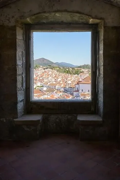 Framed Print : View of Castelo de Vide through the window of the castle, in Portugal Framed Print : View of Castelo de Vide through the window of the castle, in Portugal