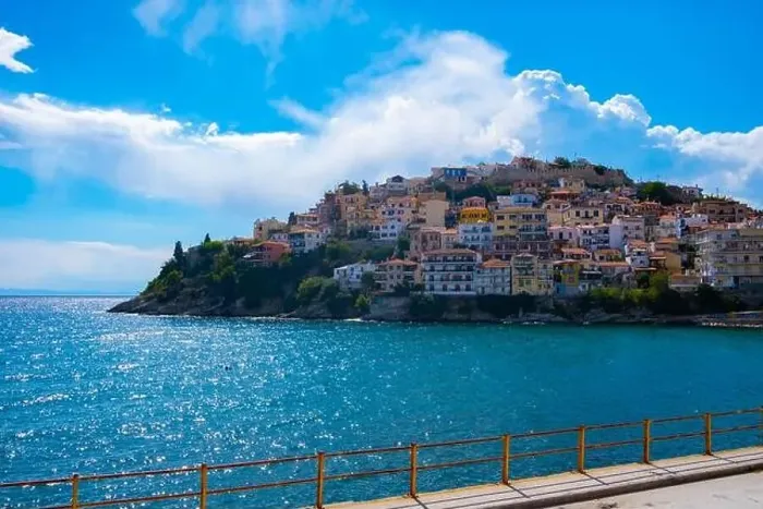Framed Print : View of the city of Kavala in Greece near the sea