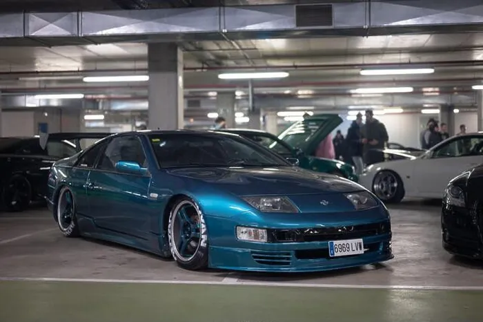 Framed Print : Front view of a classic Japanese sports car Nissan 300ZX Z32 in blue color