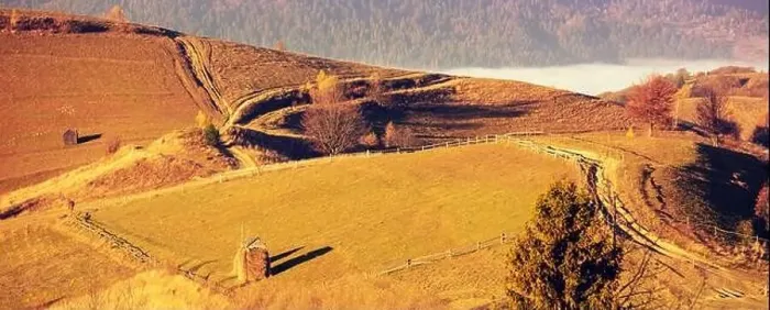 Framed Print : Top view of the colorful slopes of the mountains on an autumn sunny day. Carpathians, Ukraine. Horizontal banner;