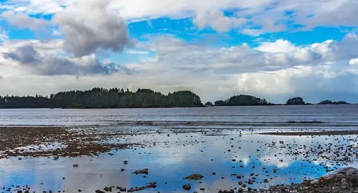 Framed Print : View of Crescent Bay in Sitka, Alaska, with reflection of clouds on water Framed Print : View of Crescent Bay in Sitka, Alaska, with reflection of clouds on water