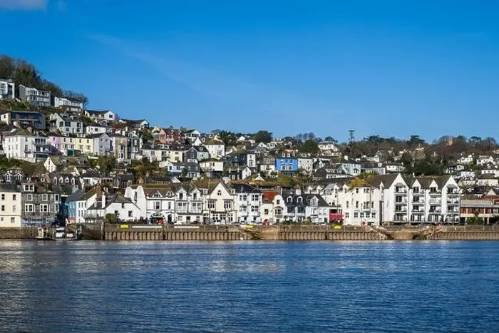 Framed Print : View of Dartmouth from Kingswear over River Dart, Devon, England, Europe Framed Print : View of Dartmouth from Kingswear over River Dart, Devon, England, Europe