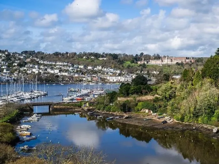 Framed Print : View of Dartmouth from Kingswear over River Dart, Devon, England, Europe Framed Print : View of Dartmouth from Kingswear over River Dart, Devon, England, Europe
