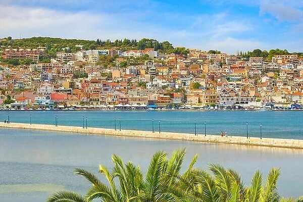 View of Drapanos Bridge and Argostoli Town, Kefalonia Island, Greece