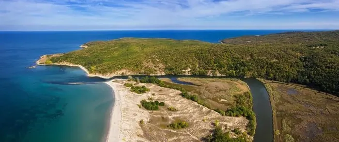 Framed Print : View of drone to the beautiful beach Arkutino and river Ropotamo.Black Sea, Bulgaria Framed Print : View of drone to the beautiful beach Arkutino and river Ropotamo.Black Sea, Bulgaria