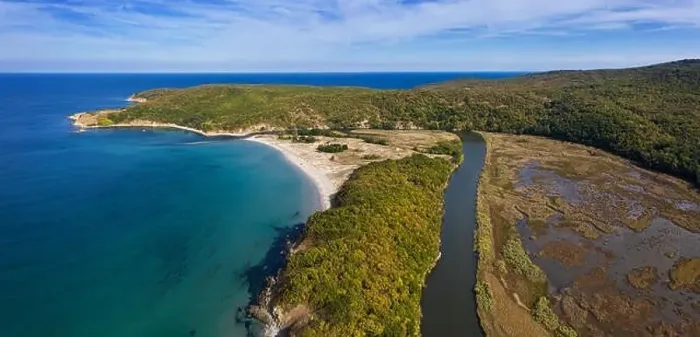Framed Print : View of drone to the beautiful beach Arkutino and river Ropotamo.Black Sea, Bulgaria Framed Print : View of drone to the beautiful beach Arkutino and river Ropotamo.Black Sea, Bulgaria
