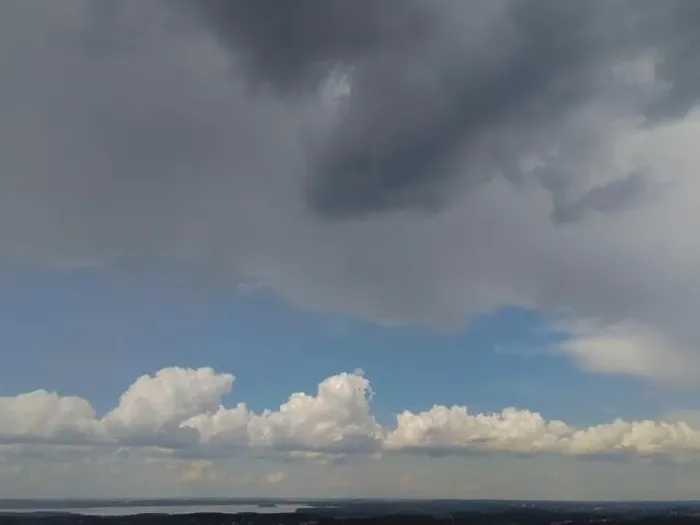 Framed Print : View from drone, panorama blue sky and white clouds, sun at sunset Framed Print : View from drone, panorama blue sky and white clouds, sun at sunset