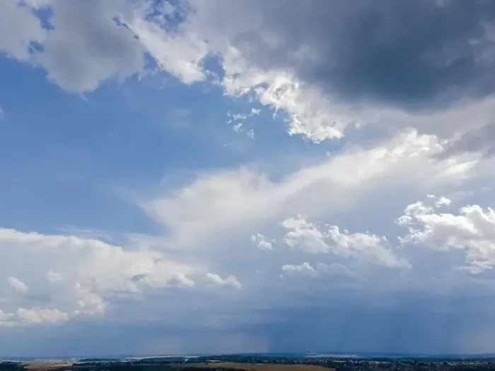Framed Print : View from drone, panorama blue sky and white clouds, sun at sunset Framed Print : View from drone, panorama blue sky and white clouds, sun at sunset