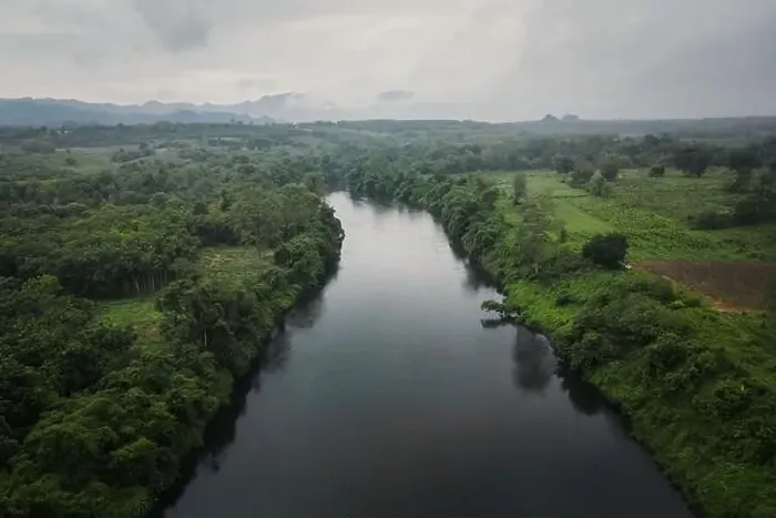 Framed Print : Top view from a drone on the river Kwai in the province Kanchanaburi of Thailand Framed Print : Top view from a drone on the river Kwai in the province Kanchanaburi of Thailand