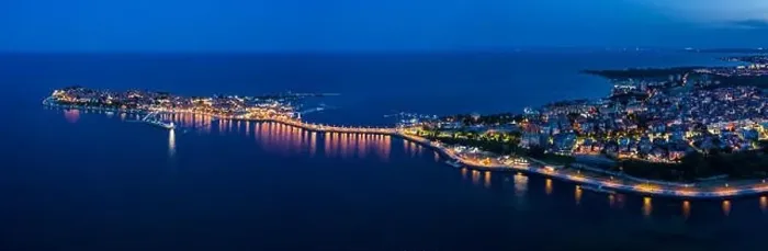Framed Print : View of drone to the sea town Nessebar on Black Sea, Bulgaria Framed Print : View of drone to the sea town Nessebar on Black Sea, Bulgaria