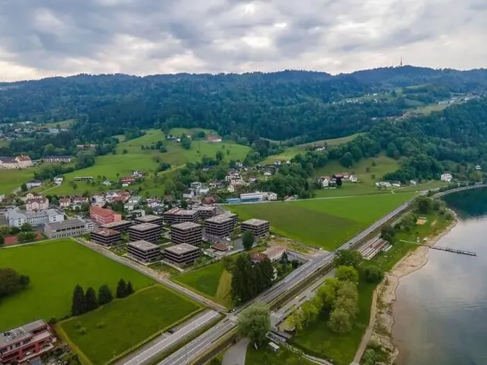 Framed Print : View from a drone to the village Lochau at the Lake Constance, Vorarlberg, Austria Framed Print : View from a drone to the village Lochau at the Lake Constance, Vorarlberg, Austria