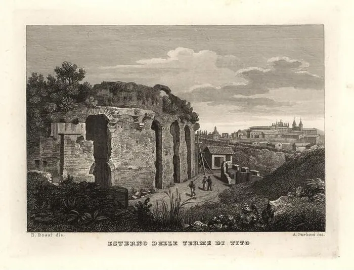 Framed Print : View of the exterior of the Baths of Titus Framed Print : View of the exterior of the Baths of Titus