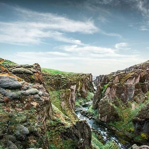 View on famous Fjadrargljufur canyon in South east Iceland, Europe. Landscape photography