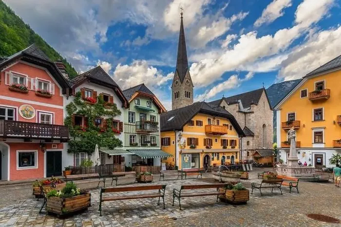 Framed Print : View of famous Hallstatt mountain village in the Austrian Alps at beautiful light in summer Framed Print : View of famous Hallstatt mountain village in the Austrian Alps at beautiful light in summer