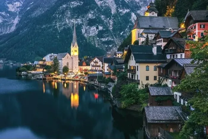 Framed Print : View of famous Hallstatt mountain village in the Austrian Alps at beautiful light in summer Framed Print : View of famous Hallstatt mountain village in the Austrian Alps at beautiful light in summer
