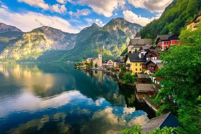Framed Print : View of famous Hallstatt mountain village in the Austrian Alps at beautiful light in summer Framed Print : View of famous Hallstatt mountain village in the Austrian Alps at beautiful light in summer