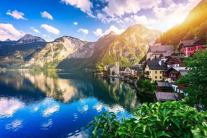 Framed Print : View of famous Hallstatt mountain village in the Austrian Alps at beautiful light in summer Framed Print : View of famous Hallstatt mountain village in the Austrian Alps at beautiful light in summer